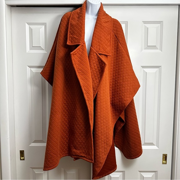 Free People Off Duty Quilted Poncho Orange - Picture 2 of 7